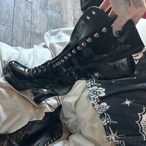 Black heel lace up boots